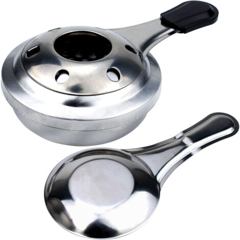 Poêle de fondue portable Mini pour camping 2 personnes réglable en alcool avec plateau en stainless steel et support, Fabriqué en France, dimensions: 15.5x9.9x4.8cm, argent.