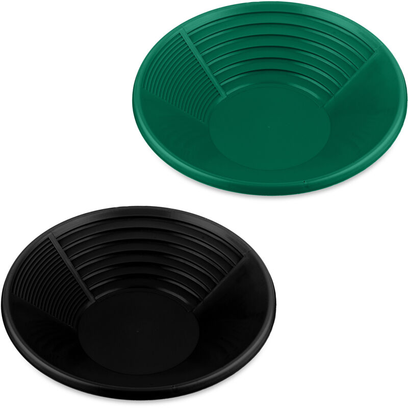 Relaxdays - Batée d'orpaillage en lot de 2, 3 zones, en plastique, h x d : 8 x 38 cm, noir et vert