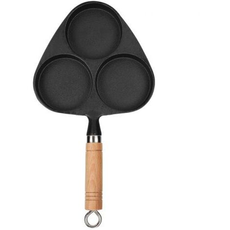 Poêle en fonte à trois compartiments – polyvalente pour préparer des crêpes, des œufs et des steaks – parfaite pour cuisiner le petit-déjeuner.