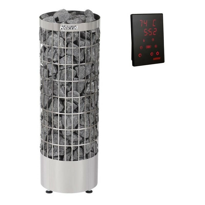 Harvia - Poêle Cilindro e 6,8 à 10,8 kW avec unité de contrôle - Option: Avec pierre - Puissance poêle: 9 kW