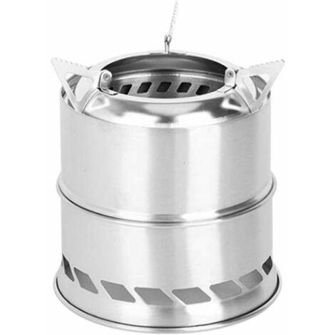 Poêle Mini Camping Réchaud Rocket Stove Légère Pour Pique-nique Barbecue Cuisine De Plein Air Randonnée Argent