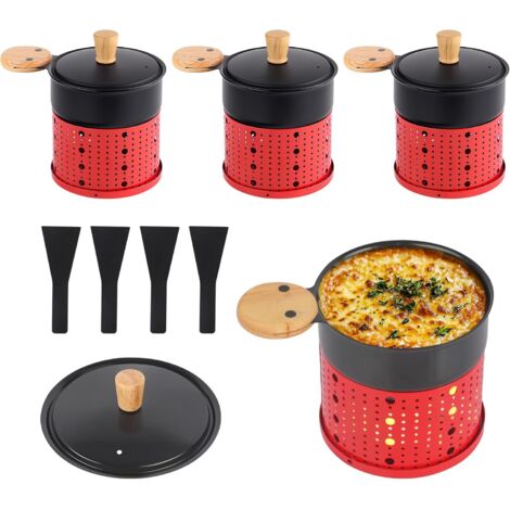 Poêlon Raclette Individuel - Lot de 4 - Antiadhésif - Sans Fil - Pour Fromage Chocolat - Intérieur Extérieur