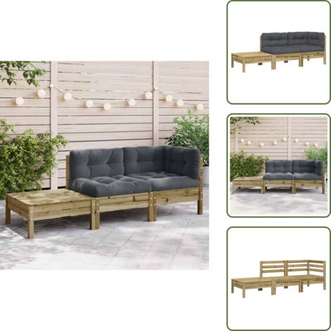 Poggiapiedi da esterno - vidaXL Divano Giardino con Cuscini e Poggiapiedi Legno Pino Impregnato - Divano in pino impregnato