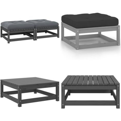 Poggiapiedi da Giardino con Cuscini 2 pz Bianchi in Legno Pino - Cuscini per sedile - Poggiapiedi in legno