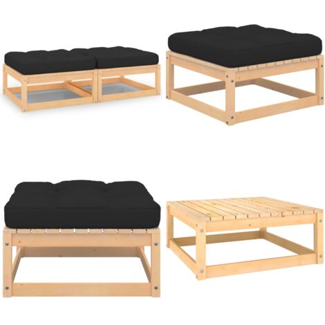 Poggiapiedi da Giardino con Cuscini 2 pz Legno Massello di Pino - Cuscini per sedile - Poggiapiedi in legno