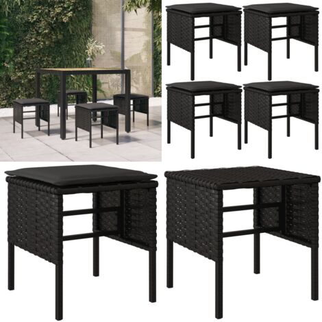 Poggiapiedi da Giardino con Cuscini 4pz Nero in Polyrattan - Cuscini per seduta - Poggiapiedi in rattan