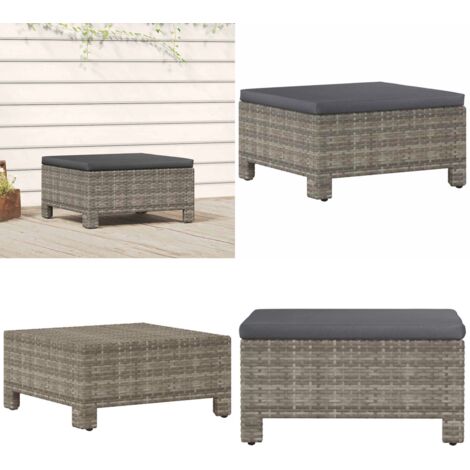 Poggiapiedi da giardino con cuscino grigio in polyrattan - Seduta da giardino - Cuscino da giardino
