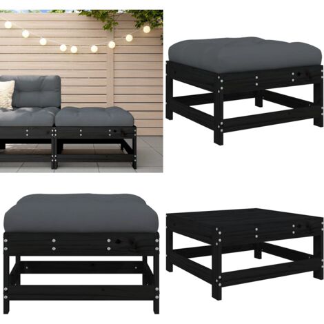 Poggiapiedi da Giardino con Cuscino Legno Massello di Pino Nero - Cuscino da seduta - Legno massello di pino