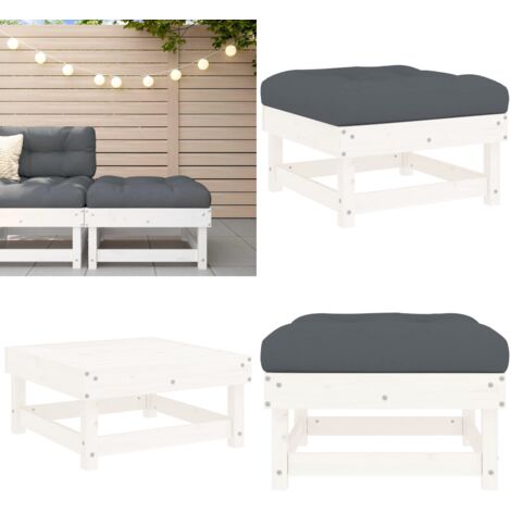 Poggiapiedi da Giardino con Cuscino Legno Massello Pino Bianco - Cuscino da seduta - Legno massello