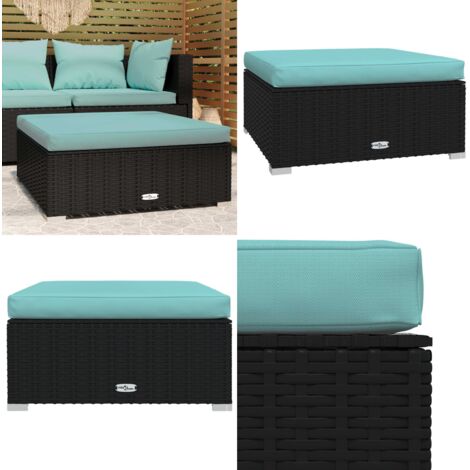 Poggiapiedi da Giardino con Cuscino Nero 70x70x30 cm Polyrattan - Poggiapiedi da patio - Cuscino da giardino