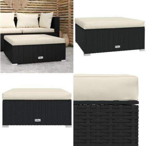Poggiapiedi da Giardino con Cuscino Nero 70x70x30 cm Polyrattan - Poggiapiedi esterni - Poggiapiedi modulare