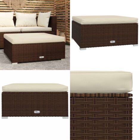 Poggiapiedi da Giardino Cuscino Marrone 70x70x30 cm Polyrattan - Cuscino da patio - Poggiapiedi in rattan