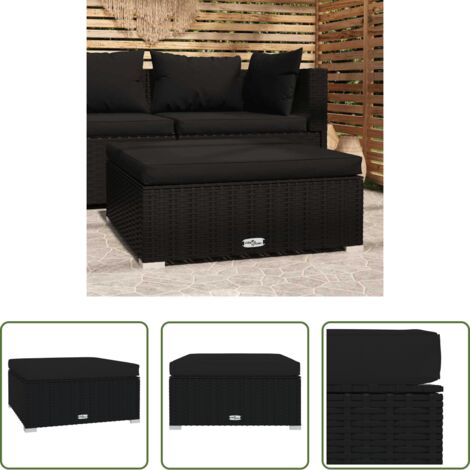 Poggiapiedi da patio -  Poggiapiedi da Giardino con Cuscino Nero 70x70x30 cm Polyrattan