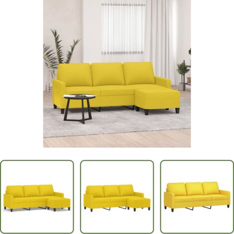 Poggiapiedi -  Divano a 3 Posti con Poggiapiedi Giallo Chiaro 180cm in Tessuto