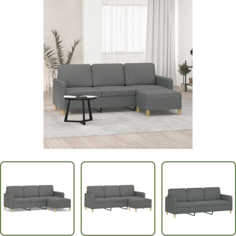 Poggiapiedi -  Divano a 3 Posti con Poggiapiedi Grigio Scuro 180cm in Tessuto