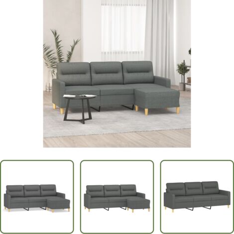 Poggiapiedi -  Divano a 3 Posti con Poggiapiedi Grigio Scuro 180cm in Tessuto