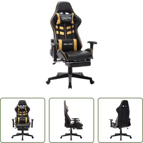 Poggiapiedi estraibile -  Sedia da Gaming con Poggiapiedi Nera e Oro in Similpelle