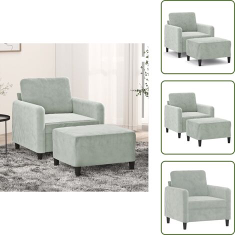 Poggiapiedi flessibile - vidaXL Poltrona con Poggiapiedi Grigio Chiaro 60 cm in Velluto - Poltrona in velluto