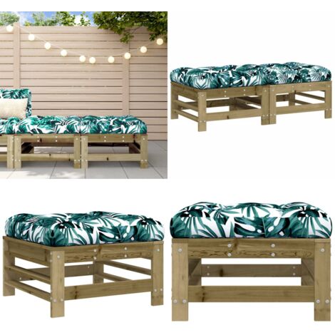 Poggiapiedi Giardino con Cuscini 2pz Legno Impregnato di Pino - Cuscini da seduta - Legno impregnato