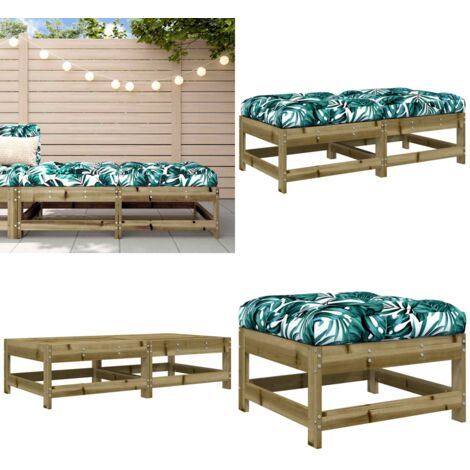 Poggiapiedi Giardino con Cuscini 2pz Legno Impregnato di Pino - Cuscini da seduta - Mobili da esterno