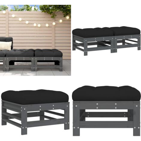 Poggiapiedi Giardino con Cuscini 2pz Legno Massello Pino Grigio - Cuscini da seduta - Mobili da esterno