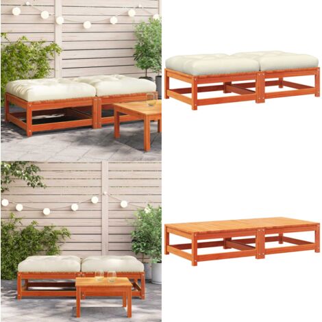 Poggiapiedi Giardino con Cuscini 2pz Marrone Cera Massello Pino - Cuscini da giardino - Poggiapiedi in legno