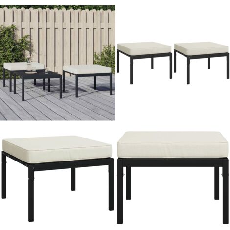 Poggiapiedi Giardino con Cuscini Sabbia 2pz 60x60x35 cm Acciaio - Cuscini da seduta - Mobili da esterno