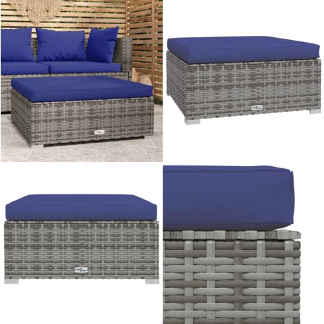 Poggiapiedi Giardino con Cuscino Grigio 70x70x30 cm Polyrattan - Poggiapiedi esterni - Cuscino da giardino