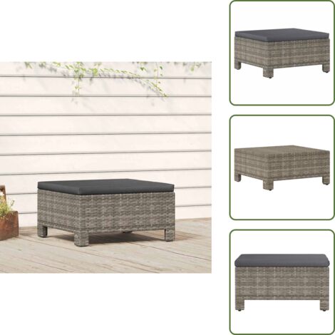 Poggiapiedi in acciaio - vidaXL Poggiapiedi da giardino con cuscino grigio in polyrattan - Cuscino da giardino