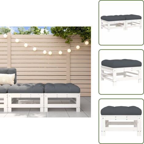Poggiapiedi in legno - vidaXL Poggiapiedi Giardino con Cuscini 2pz Legno Massello Pino Bianco - Cuscini morbidi
