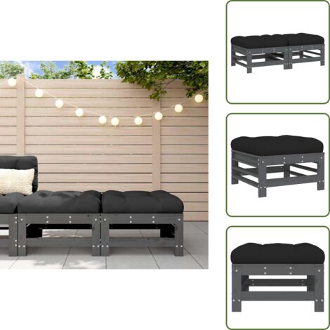 Poggiapiedi in legno - vidaXL Poggiapiedi Giardino con Cuscini 2pz Legno Massello Pino Grigio - Cuscini morbidi