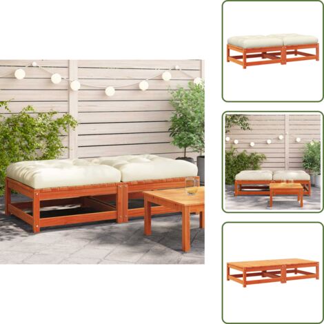 Poggiapiedi in legno - vidaXL Poggiapiedi Giardino con Cuscini 2pz Marrone Cera Massello Pino - Cuscini in tessuto
