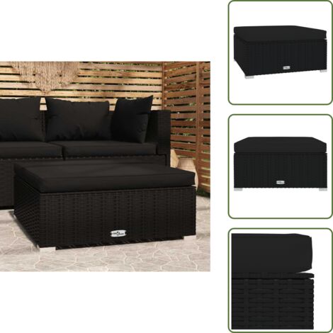 Poggiapiedi in rattan - vidaXL Poggiapiedi da Giardino con Cuscino Nero 70x70x30 cm Polyrattan - Poggiapiedi in acciaio
