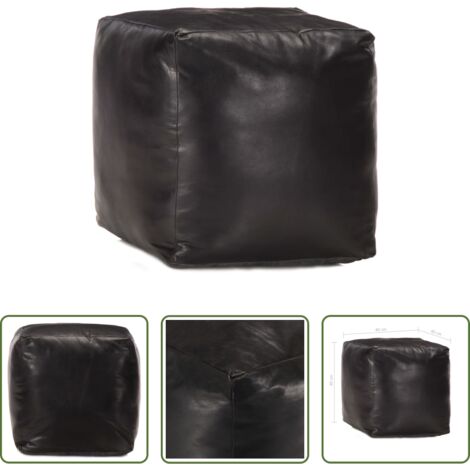 Poggiapiedi moderno -  Pouf Nero 40x40x40 cm in Vera Pelle di Capra