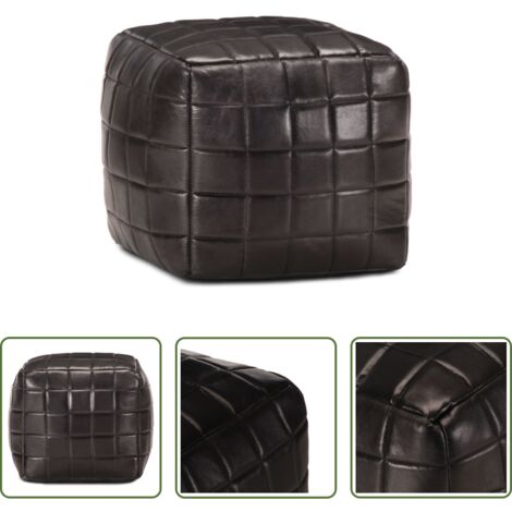Poggiapiedi moderno -  Pouf Nero 40x40x40 cm in Vera Pelle di Capra