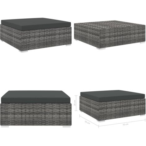 Poggiapiedi Modulare 1 pz con Cuscino in Polyrattan Grigio - Poggiapiedi in rattan - Cuscino per seduta