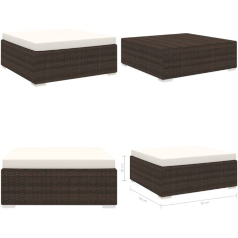 Poggiapiedi Modulare 1 pz con Cuscino in Polyrattan Marrone - Sedile in rattan - Cuscino in poliestere