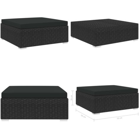 Poggiapiedi Modulare 1 pz con Cuscino in Polyrattan Nero - Poggiapiedi all'aperto - Poggiapiedi in rattan