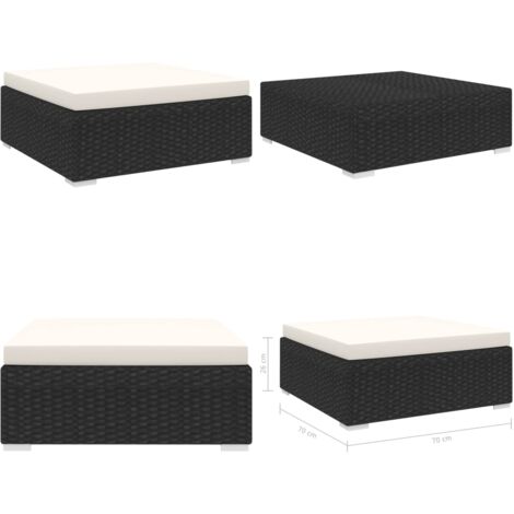 Poggiapiedi Modulare 1 pz con Cuscino in Polyrattan Nero - Poggiapiedi da giardino - Cuscino in poliestere