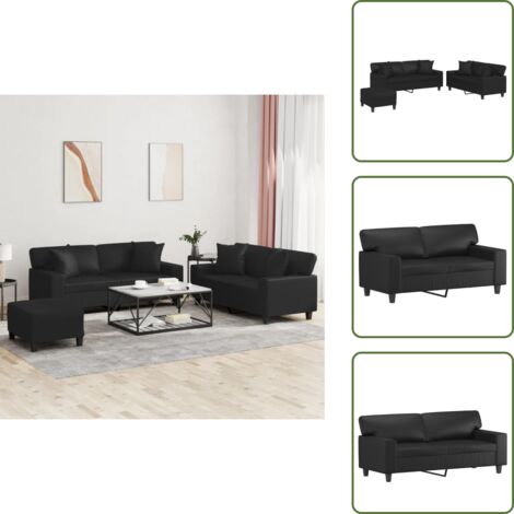 Poggiapiedi per divano - vidaXL Set di Divani 3 pz con Cuscini Nero in Similpelle - Divano in similpelle
