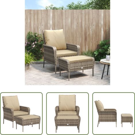 Poggiapiedi -  Poltrona da Giardino con Poggiapiedi Polyrattan Marrone Chiaro