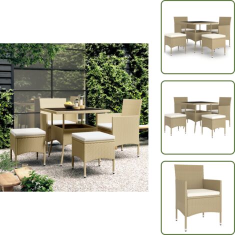 Poggiapiedi - vidaXL Set da Pranzo per Giardino 5 pz in Polyrattan Beige - Rattan