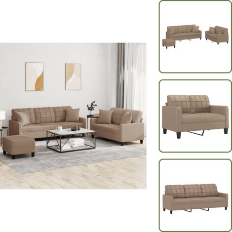 Poggiapiedi - vidaXL Set di Divani 3 pz con Cuscini Cappuccino in Similpelle - Divano cappuccino