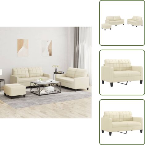 Poggiapiedi - vidaXL Set di Divani 3 pz con Cuscini crema in Similpelle - Divano con poggiapiedi