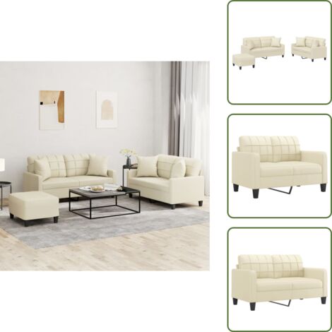 Poggiapiedi - vidaXL Set di Divani 3 pz con Cuscini Crema in Similpelle - Divano in similpelle