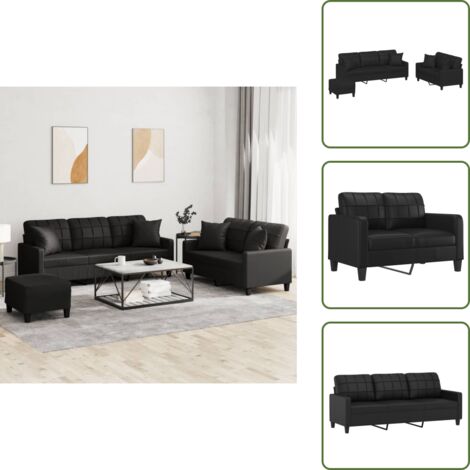Poggiapiedi - vidaXL Set di Divani 3 pz con Cuscini Nero in Similpelle - Divano con cuscini