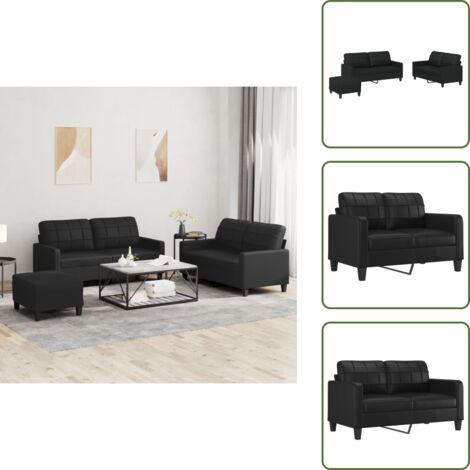 Poggiapiedi - vidaXL Set di Divani 3 pz con Cuscini Nero in Similpelle - Divano nero