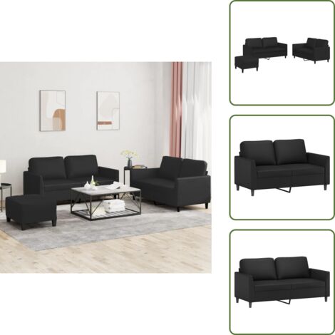 Poggiapiedi - vidaXL Set di Divani 3 pz con Cuscini Nero in Similpelle - Divano nero