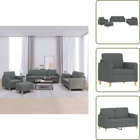 Poggiapiedi - vidaXL Set di Divani 4 pz con Cuscini Grigio Scuro in Tessuto - Divano grigio scuro