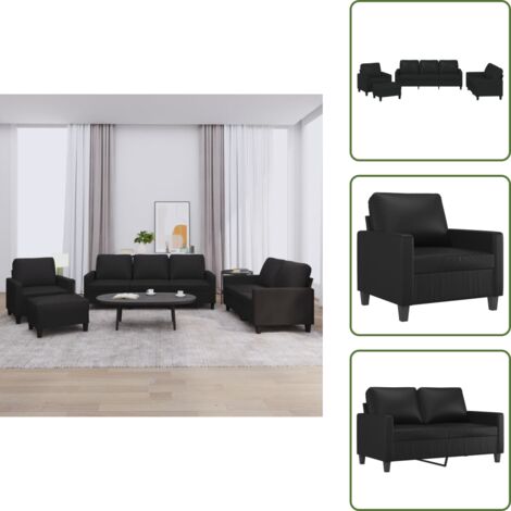 Poggiapiedi - vidaXL Set di Divani 4 pz con Cuscini Nero in Similpelle - Similpelle